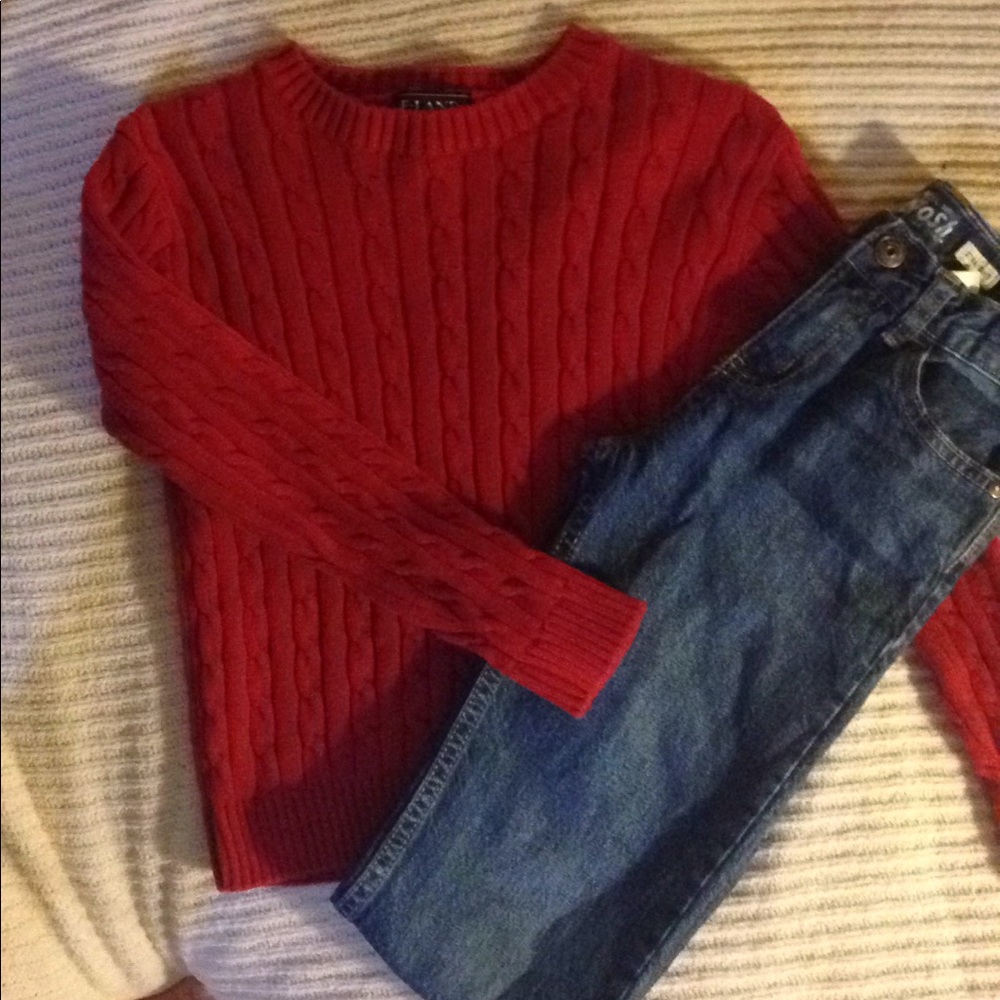 Boys Red Sweater and jeans combo